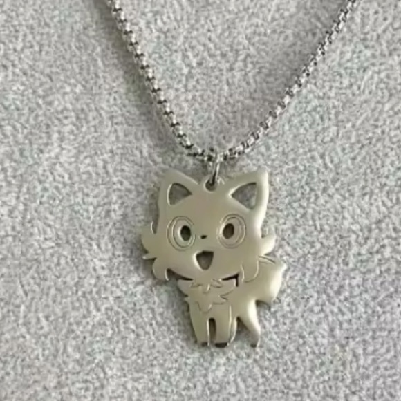 925 Sterling Silver Pokemon Sprigatito Cut-Out Silhouette Pendant Necklace Anime - Picture 4 of 4
